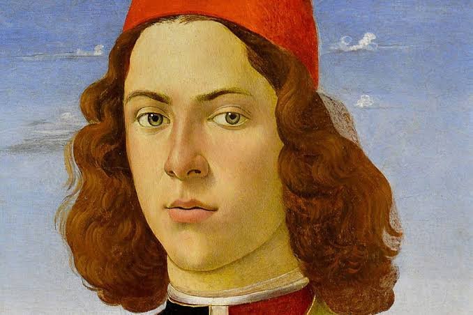 Potret seorang pemuda yang menunjukkan gaya awal Botticelli yang halus, tenang, dan penuh detail estetika sebelum masa krisis spiritualnya.
